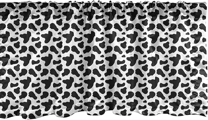 Ambesonne Cow Print Window Valance, Animal Hide Pattern Spots Farm Life Cattle Camouflage Animal Skin, Curtain Valance for Kitchen Bedroom Decor with Rod Pocket, 54" X 12", Charcoal Grey White