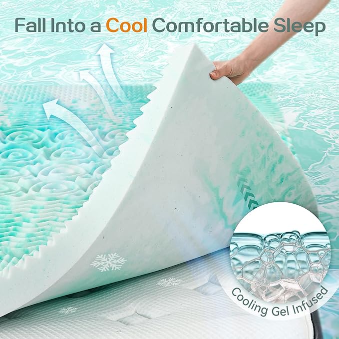 SINWEEK 1.5 Inch Mattress Topper 5-Zone Memory Foam Mattress Topper Pressure Relieve Soft Mattress Pad, CertiPUR-US Certified, Full Size, Green