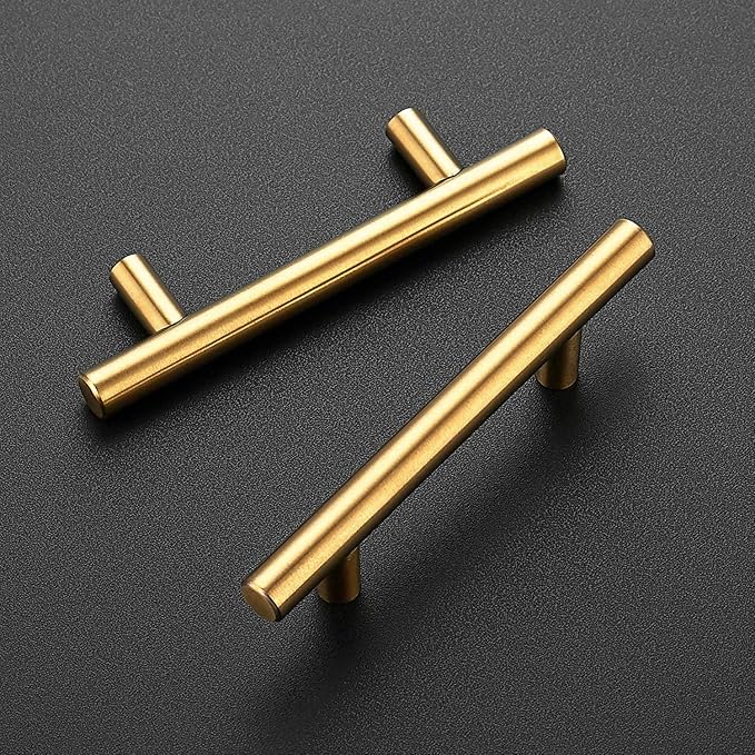 Ravinte 12 Pack 5 Inch Cabinet Pulls Brushed Brass Stainless Steel Kitchen Drawer Pulls Cabinet Handles 5”Length, 3” Hole Center