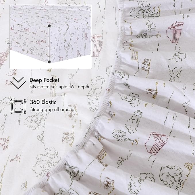 RUVANTI Flannel Sheets Full Size - 100% Cotton Double Brushed Bed Sheets Set, Deep Pockets 16 Inches, All Seasons Breathable & Extra Soft Full Sheets, Warm & Cozy, 4 Piece, Rustic Homestead