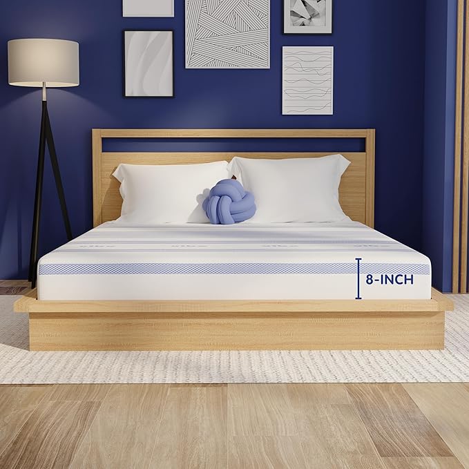 Vibe Gel Memory Foam Mattress, Fiberglass Free 8-Inch CertiPUR-US Certified Bed-in-a-Box, King, White