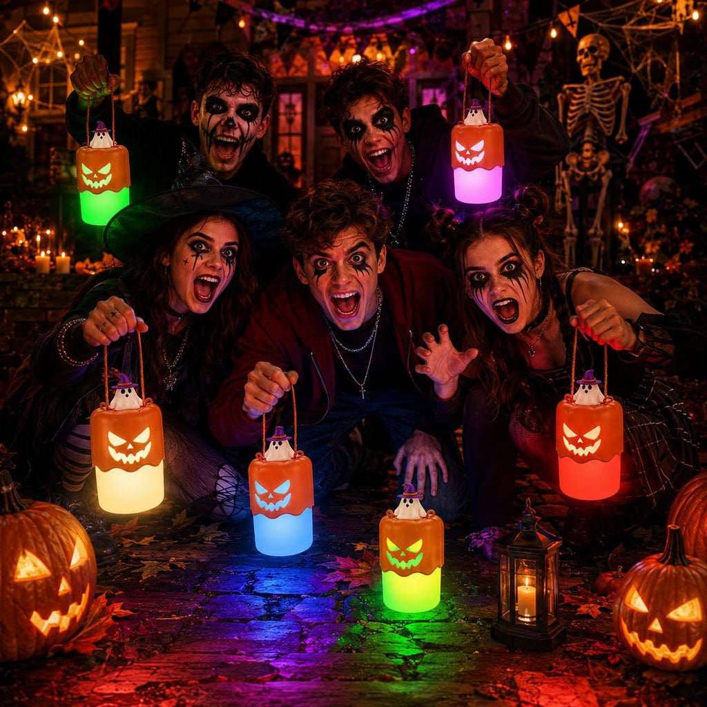 Rechargeable Halloween Pumpkin Lantern Light Collapsible Jack O Lantern 2 Pack | Witch Orange
