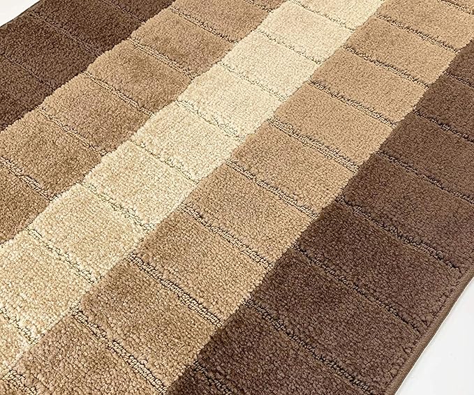 Custom Size Modern Geometric Pattern Carpet Runner Rug for Hallways, Slip Resistant Latex Rubber Backed, 31 inch Wide X Customized Length, Squares Brown, 31 inch X 18 feet