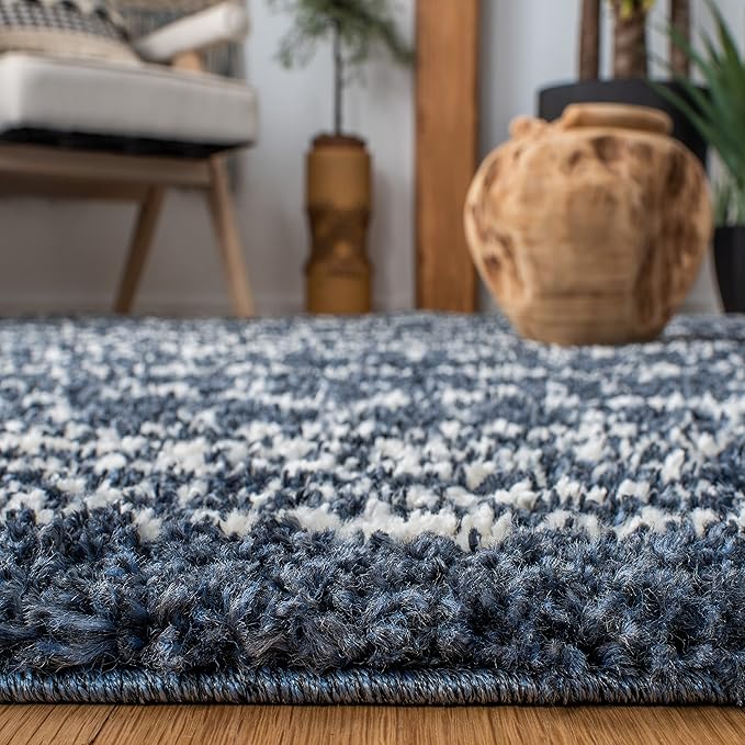 SAFAVIEH Arizona Shag Collection Area Rug - 11' x 15', Slate Blue & Ivory, Non-Shedding & Easy Cleaning, Plush Thick Pile, Ideal for Living Room, Bedroom, Dining Space (ASG741L)