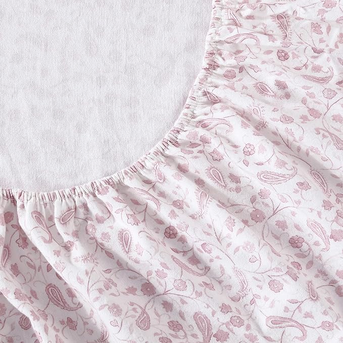 Laura Ashley - Flannel Sheets King Size, Anti-Pilling & Wrinkle Resistant Cotton, Touchably Soft for All-Season Comfort - Bed Sheets with Matching Pillowcases & Fitted Sheet (Paisley Prance Pink)