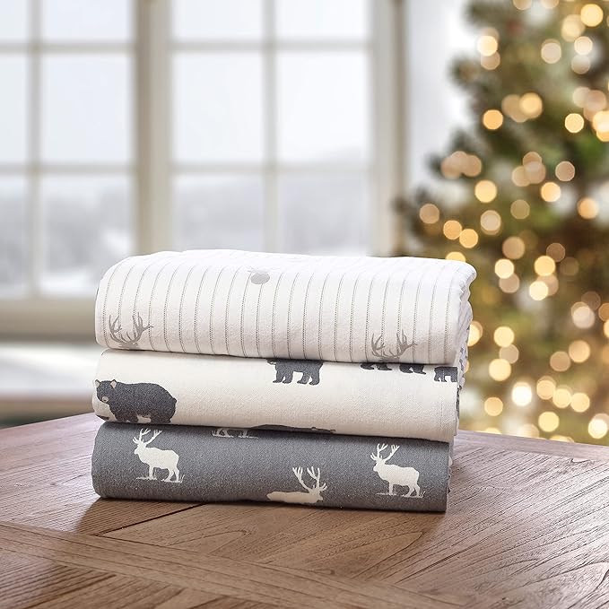 Eddie Bauer - King Sheets, Cotton Flannel Bedding Set, Brushed For Extra Softness, Cozy Home Decor (Elk Grove, King)