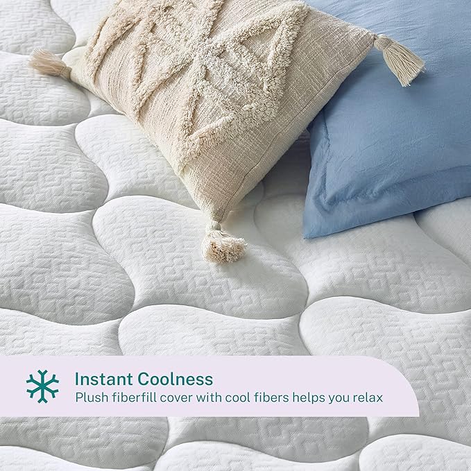 Sleep Innovations Cooling Comfort Gel Memory Foam Dual Layer Mattress Topper, 4 Inch, Queen Size, Pillow Top Cover