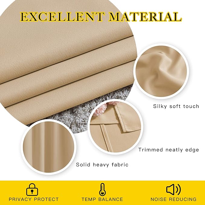 NICETOWN Biscotti Beige Curtains 84 inch Length 2 Panels, Grommet Thermal Insulated Window Treatments Light & Sound Reducing Drapes for Living Room/Bedroom, W46 x L84