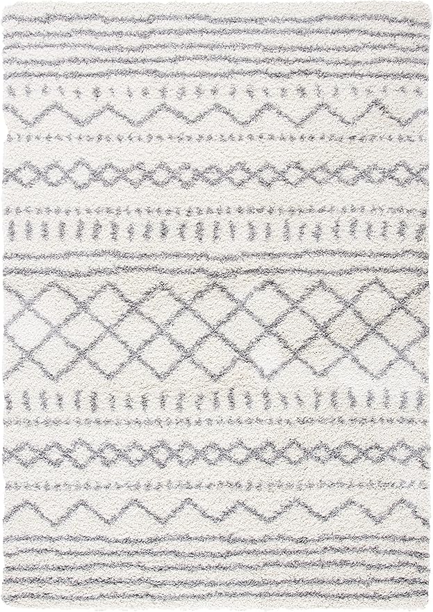 SAFAVIEH Arizona Shag Collection X-Large Area Rug - 11' x 15', Ivory & Grey, Moroccan Design, Non-Shedding & Easy Care, 1.6-inch Thick Ideal for High Traffic Areas in Living Room, Bedroom (ASG741F)
