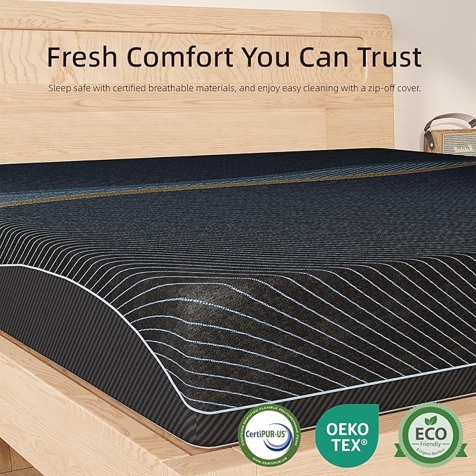 Crystli King Mattress 10 Inch, Gel Memory Foam King Size Mattresses, Activated Charcoal Infused, Medium Firm Bed Mattress in a Box for Pressure Relief, Fiberglass-Free, CertiPUR-US Certified, Black