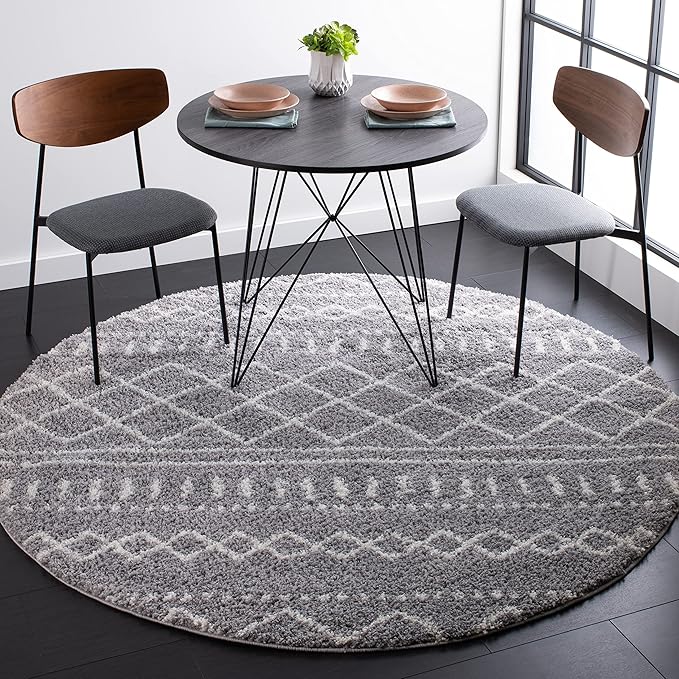 SAFAVIEH Arizona Shag Collection 6'7" Round Grey/Ivory ASG741G Moroccan Non-Shedding Entryway Foyer Living Room Bedroom Kitchen 1.2-inch Thick Area Rug