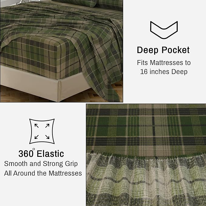 RUVANTI Flannel Sheets Twin XL Size - 100% Cotton Double Brushed Twin XL Sheet Sets, Deep Pockets 16 Inches, All Seasons Breathable & Extra Soft Bed Sheets, Warm & Cozy, 3 Piece, DNA Plaid