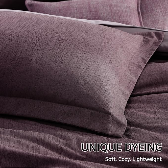 Monbix Twin XL Comforter Set Italian Plum, Cationic Dyeing Bedding Set Reversible 5 Pieces, All Season Bed in a Bag with Comforter, Sheets, Pillowcase & Sham