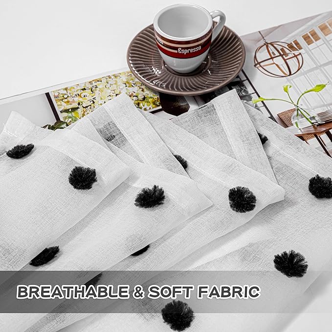 MYSKY HOME 45 Inches Black Pom Pom Sheer Curtains, 2 Panels, 52"W x 45"L, Bedroom, Kitchen, Nursery Room, Rod Pocket, Modern, Unisex, Halloween, Art, Polyester, Sheer, 2 Count
