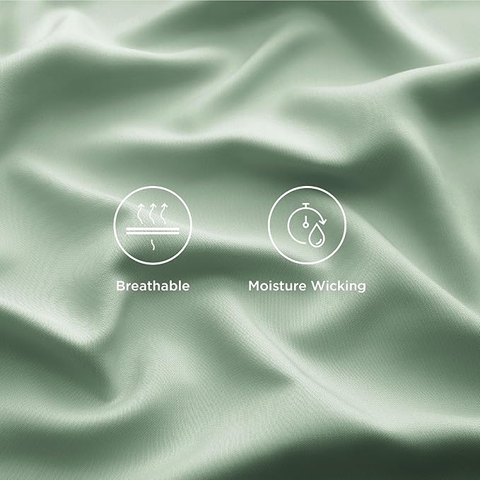 Bedsure Cooling Sheets Twin, Rayon Derived from Bamboo, Breathable & Soft Twin Sheets Set, Deep Pocket Up to 16 Inches, Hotel Luxury Silky Bedding for Hot Sleepers, Sage Green