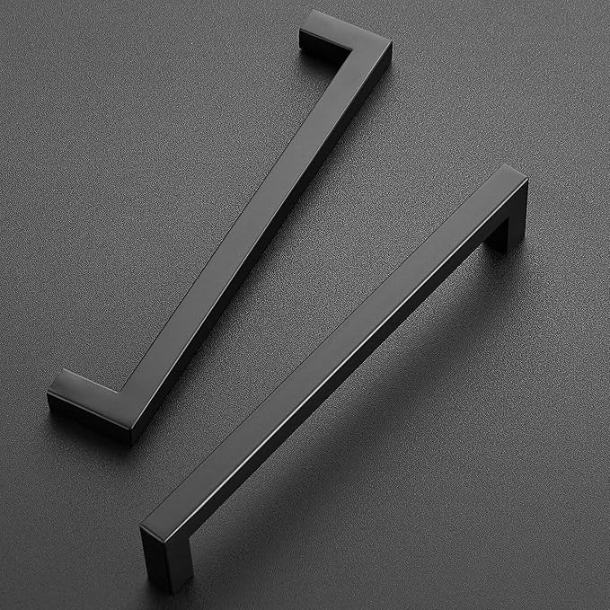 Ravinte 10 Pack Stainless Steel Kitchen Cabinet Handles Matte Black Square Bar Cabinet Pulls Kitchen Drawer Handles Sleek Dresser Drawer Pulls with 7-1/2 inch Hole Centers Flat Black Cabinet Hardware