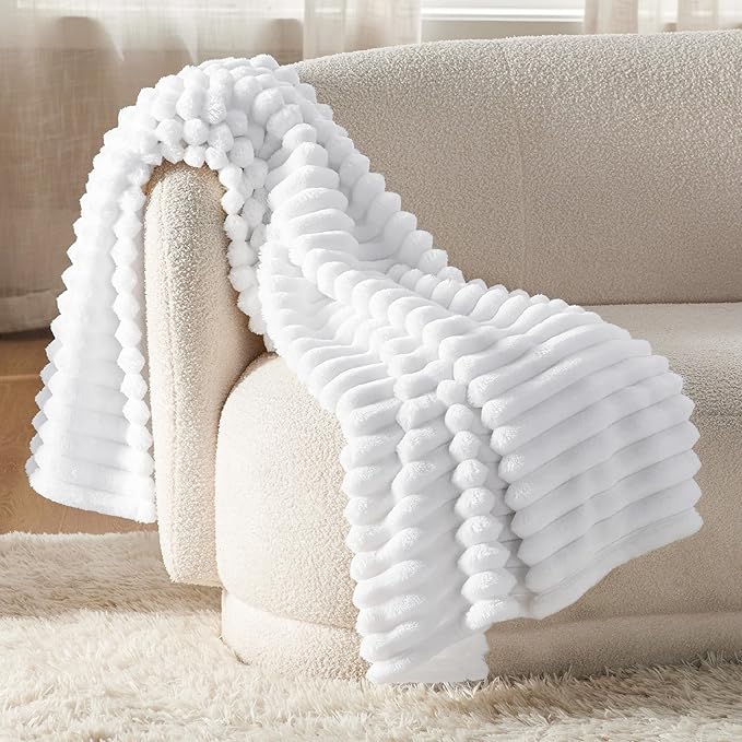 Bedsure GentleSoft Twin Fleece Blanket for Couch - Cozy Soft Blankets for Women, Cute Small Throws for Girls, White, 60x80 Inches