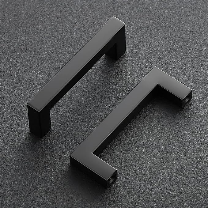 Ravinte 3 Pack Black Cabinet Pulls 3-1/2 Inch Square Cabinet Handles Matte Black Kitchen Hardware for Cabinet Drawer Pulls Come with Screwdriver
