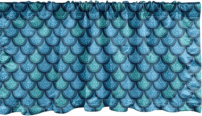 Ambesonne Fish Scale Window Valance, Nautical Design Realistic Graphic Water Drops on Half Circles Print, Curtain Valance for Kitchen Bedroom Decor with Rod Pocket, 54" X 12", Blue and Turquoise