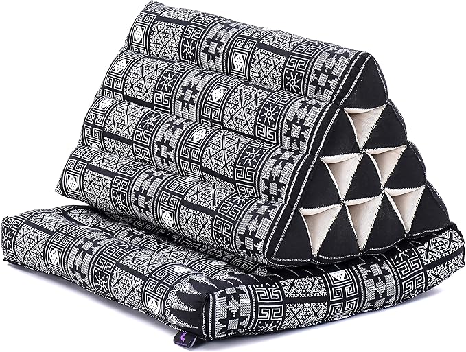 Leewadee 1-Fold Mat with Triangle Cushion – Comfortable TV Pillow, Foldable Mattress with Cushion Made of Kapok, 30 x 20 inches, Black