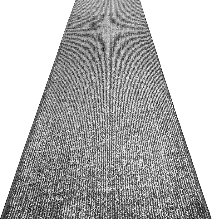 Custom Length Cut to Size Wide Width Carpet Runner Rug for Hallways, Skid Resistant Latex Rubber Backed, 31 inch Wide X Customized Length, Stripe Grey, 31 inch X 30 feet