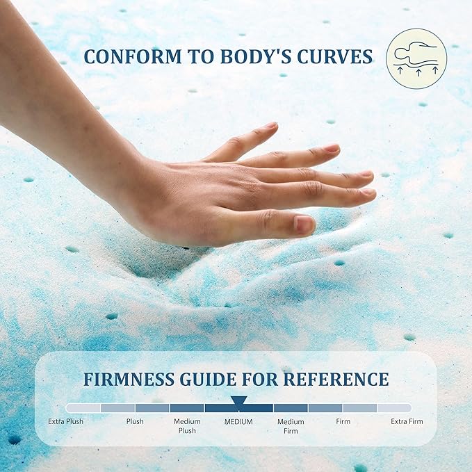 EGO Topper 4 Inch Cal King Memory Foam Mattress Topper, Cooling Gel Foam Mattress Topper for Pressure Relief, Ventilated Design Bed Topper in a Box, CertiPUR-US Certified, 74"x82", California King