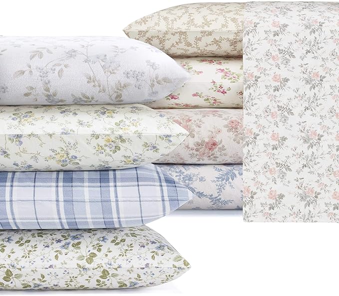 Laura Ashley Flannel Sheet Set, Audrey Pink, Queen (201592)