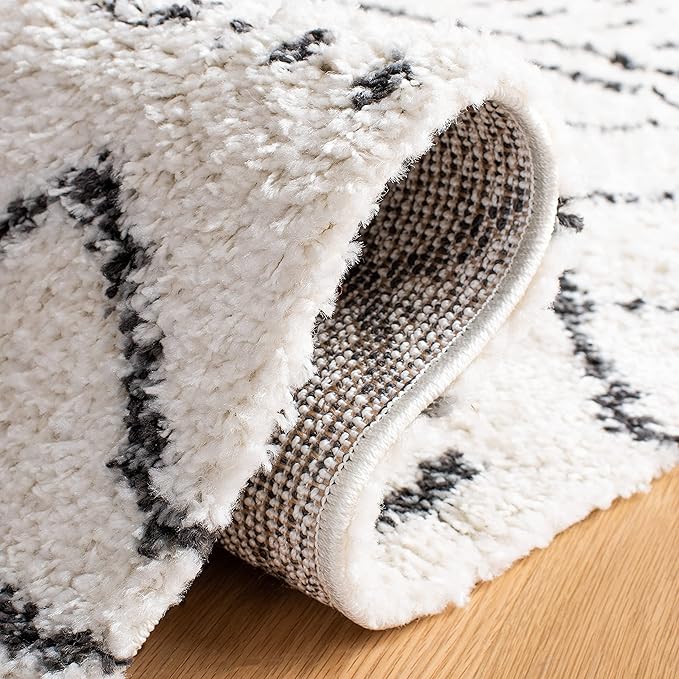 SAFAVIEH Arizona Shag Collection Area Rug - 10' x 14', Ivory & Black, Moroccan Design, Non-Shedding & Easy Care, 1.6-inch Thick Ideal for High Traffic Areas in Living Room, Bedroom (ASG741Z)