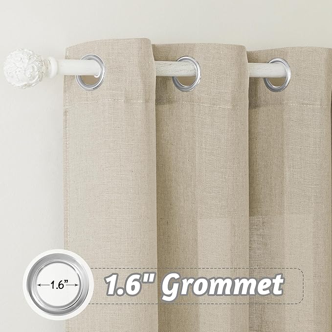 RYB HOME Linen Curtains for Living Room Dining Room, Semi Sheer Linen Burlap Vertical Texture Modern Airy Privacy Protection Light Filtering for Bedroom, W 60 x L 84 inches, Beige, 1 Panel