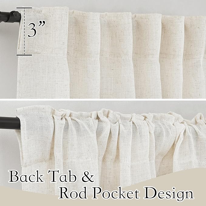 RYB HOME Linen Sheer Curtains - Flax Linen Woven Privacy Semi Sheer Drapes Light Filtering Glare Control Short Small Window Curtains for Kitchen Closet Cafe, W 52 x L 45 Inches, 2 Panels