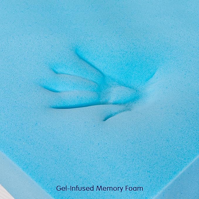 Subrtex 4 Inch Memory Foam Mattress Topper Mattress Pad Ventilated Gel Infused Bed Foam Topper for Pressure Relieving, CertiPUR-US Certified, Queen, Blue