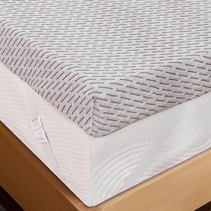 Subrtex Cover for Mattress Topper Full Size 3 Inch (Only Cover) Mattress Topper Protector Bedding Removable Encasement with Zipper Closure