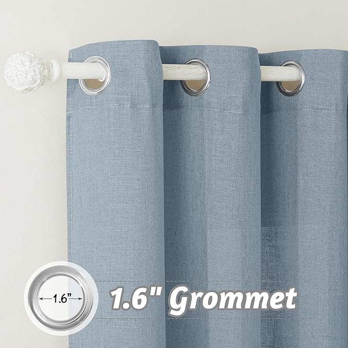 RYB HOME Extra Long Natural Linen Curtains 108 inch Length, Light Filtering Airy Fabric for Bedroom Home Office Cottage, Modern Vertical with Wrinkle Resistance, Dusty Blue, W 100 x L 108, 1 Pc