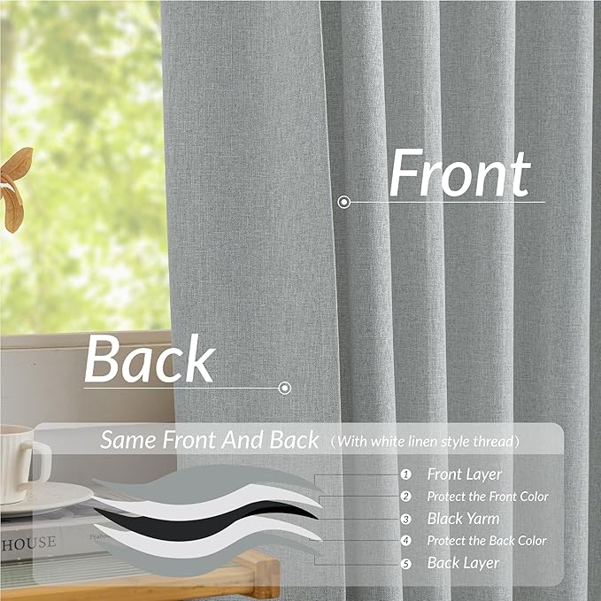 KangBang Pinch Pleated Grey Blackout Curtains 102 Inches Long, Linen Textured Noise Blocking Curtains for Living Room, Elegant Pleat Modern Drapes with Hooks,42" W x 102" L, Fog Grey,2 Panels