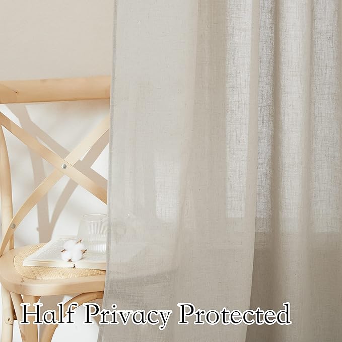 RYB HOME Semi Sheer Curtains 120 inches Long, Light Filtering Half Privacy Window Curtains & Drapes for Bedroom Living Room Floor to Ceiling Window, Angora, W 52 x L 120 inches, 2 Panels Set