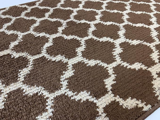 Custom Size Cut to Length Moroccan Trellis Design Runner Rug Mat For Wide Long Hallways with Non-Slip Rubber Backing, Better Traction for Pets, Prevent Slippage, Trellis Brown, 31 inch X 10 feet