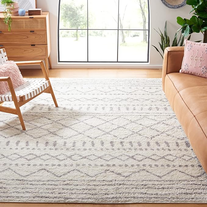 SAFAVIEH Arizona Shag Collection Area Rug - 10' x 14', Ivory & Grey, Moroccan Design, Non-Shedding & Easy Care, 1.6-inch Thick Ideal for High Traffic Areas in Living Room, Bedroom (ASG741F)