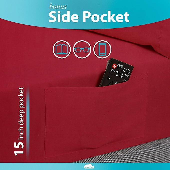 DREAMCARE Sheets Full Size Bed - Cooling Bed Sheets - 6pcs Set - Full Sheet Set - Full Size Sheets - Full Size Sheet Sets Soft & Long Lasting 100% Fine Brushed Polyester with Side Pocket - Burgundy