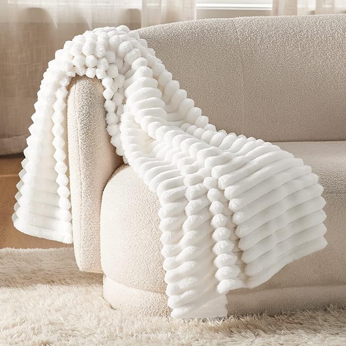 Bedsure GentleSoft White Throw Blanket for Couch - Cozy Blanket for Women, Cute Fleece Throw for Girls, Christmas Birthday Gifts for Women Men Teen, Room Home Boho Fall Decor, Off White, 50x60 Inches
