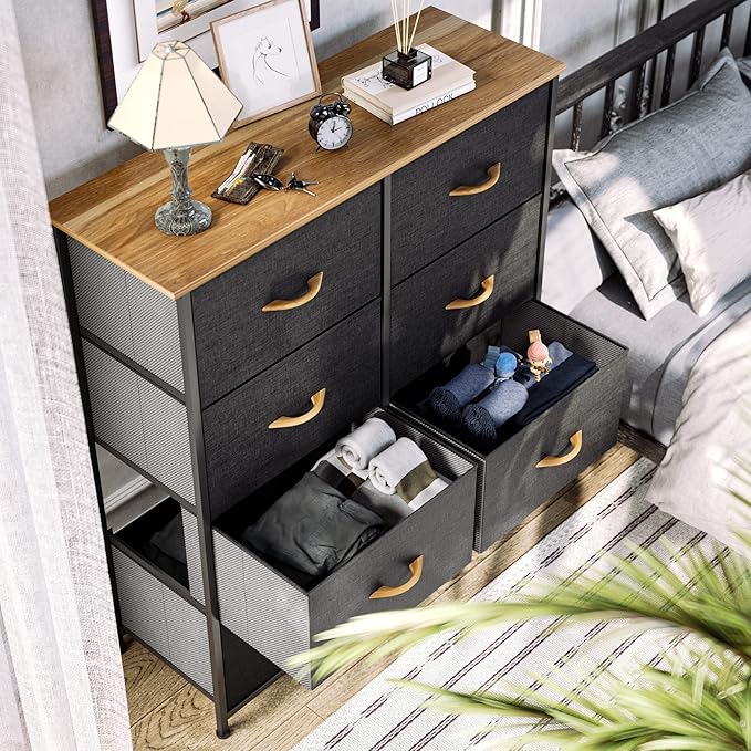YITAHOME Fabric Dresser with 8 Drawers - Tall Storage Dresser, Chest of Drawers for Closet, Living Room, Hallway, Closets - Sturdy Steel Frame, Wooden Top & Easy Pull Fabric Bins
