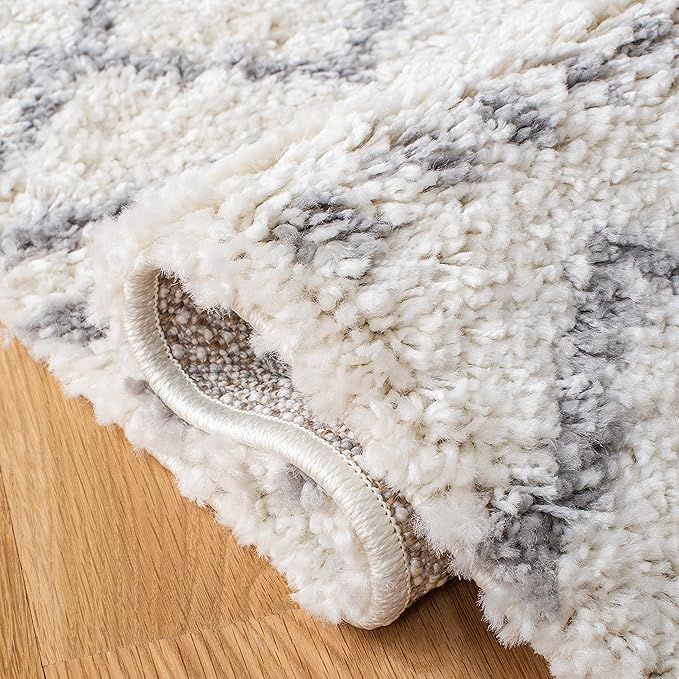 SAFAVIEH Area Rug 8x10 - Arizona Shag Collection - Large - Ivory & Grey, Moroccan Design, Non-Shedding & Easy Cleaning, Ultra Plush Thick Pile, Ideal for Living Room, Bedroom, Dining Space (ASG741F)