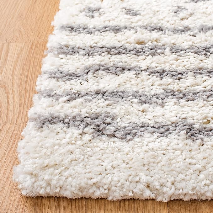 SAFAVIEH Arizona Shag Collection Runner Rug - 2'3" x 14', Ivory & Grey, Moroccan Design, Non-Shedding & Easy Care, 1.6-inch Thick, Ideal for The Living Room, Bedroom, Dining Room (ASG741F-214)