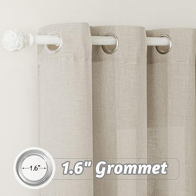 RYB HOME Curtains 84 inches Long - Country Semi Sheer Panels for Living Room Grommet Curtain Half Transparent Drapes for Bedroom Patio Doors Foyer Closet, 100 W x 84 L, Angora