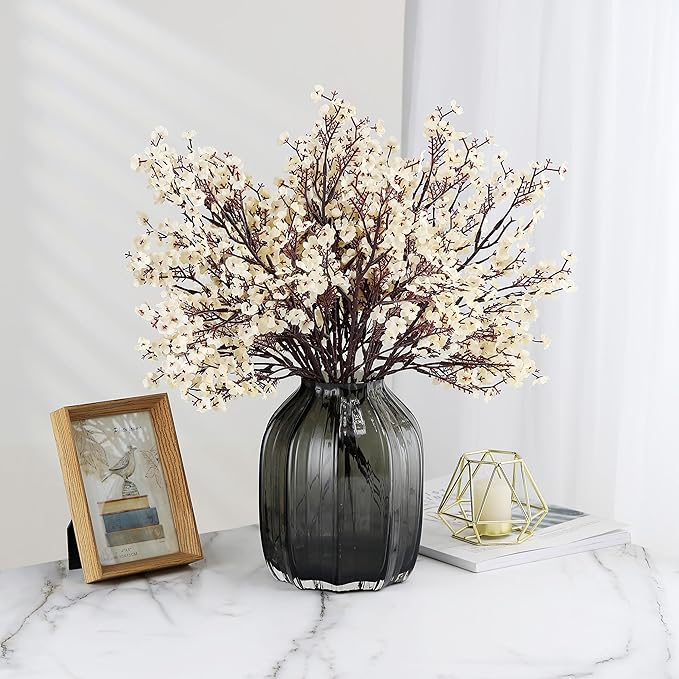 JAKY-Global Babys Breath Fabric Cloth Artificial Flowers 12 Bundle European Fake Silk Plants Decor Wedding Party Decoration Bouquets Real Touch DIY Home Garden (Champagne-12 pcs)