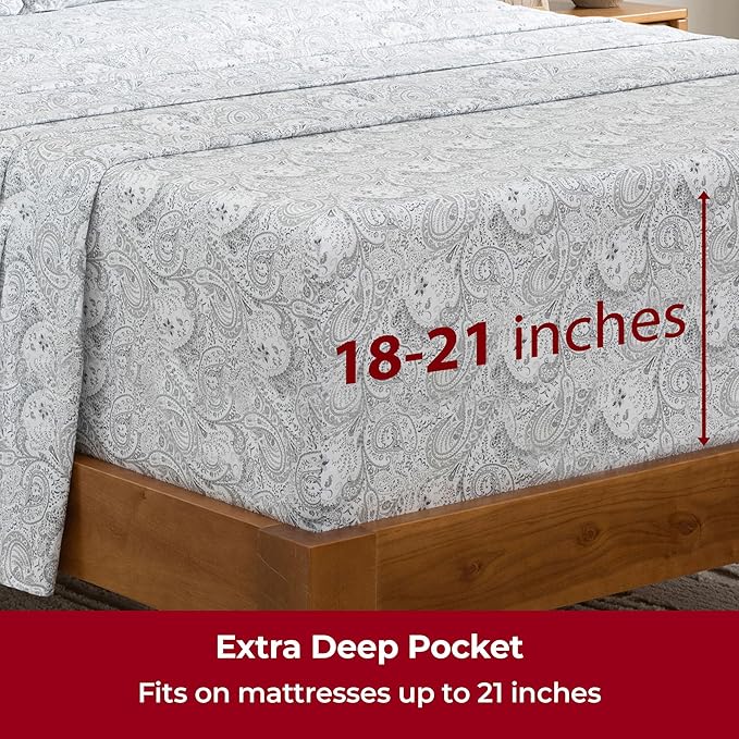 Mellanni Extra Deep Twin Sheets - 3 PC Iconic Collection Bedding - Hotel Luxury, Ultra Soft, Cooling Bed Sheets - Wrinkle, Fade, Stain Resistant (Twin, Paisley Gray)