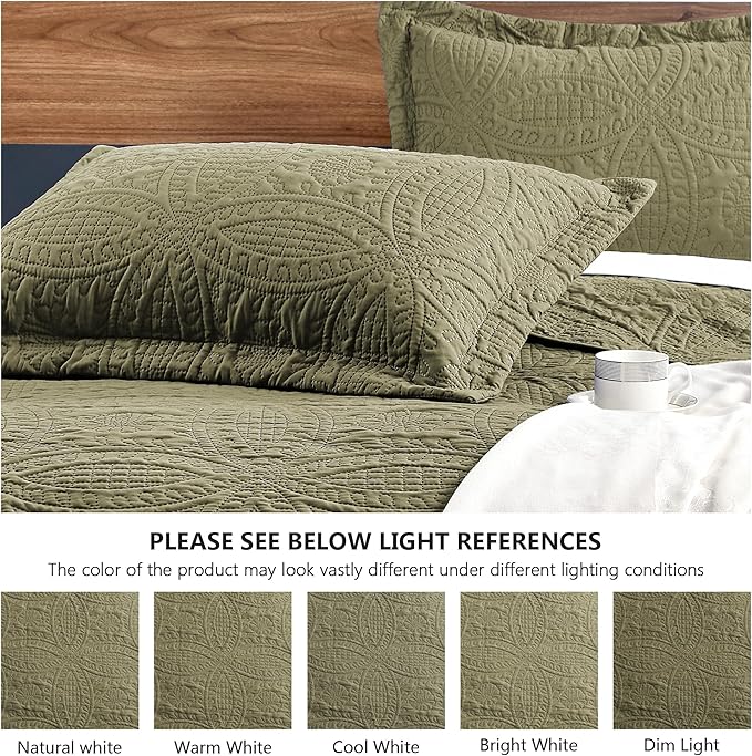 Love's cabin California King Size Quilt Bedding Set Green Bedspreads - Cal King Summer Lightweight Bedspread Comforter - Coin Pattern Coverlet for All Season - 3 Pieces (1 Quilt, 2 Pillow Shams)