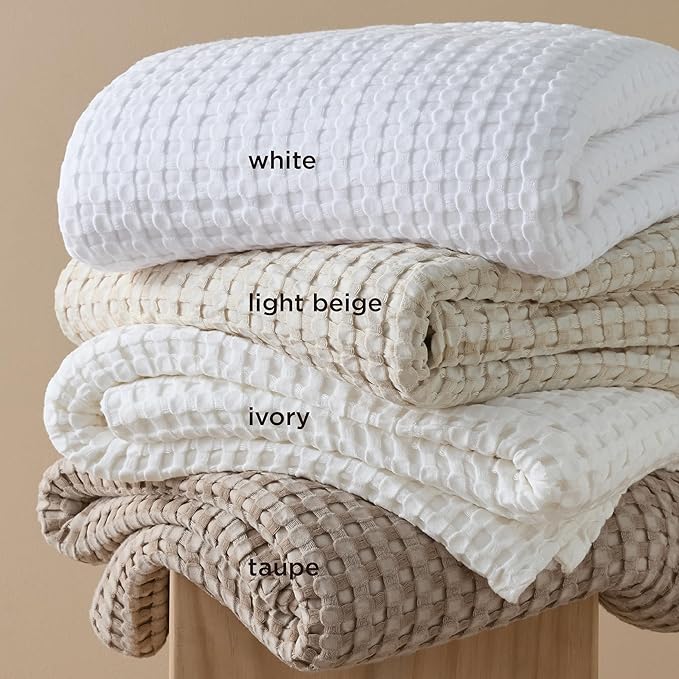 Bedsure Cooling Cotton Waffle Weave Throw Blanket - Lightweight Breathable Blanket of Rayon Derived from Bamboo for Hot Sleepers, Luxury Throws for Bed, Couch and Sofa, Taupe, 50x70 Inches