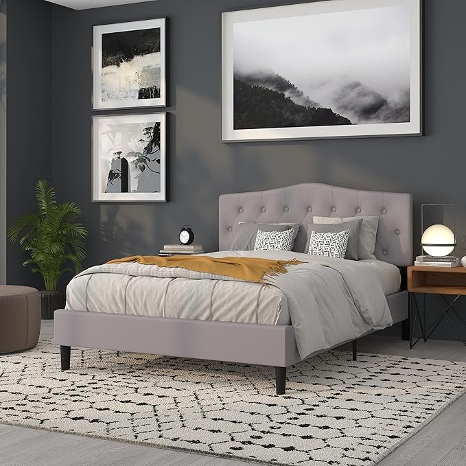 Flash Furniture Cambridge Tufted Upholstered Queen Size Headboard in Light Gray Fabric