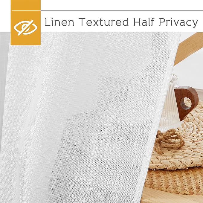 RYB HOME Extra Long Sheer Curtains Semi Transparent Drapes Boho Window Decor for Living Room Bedroom Front Door High Ceiling Window, White, W 70 x L 108, 1 Pair