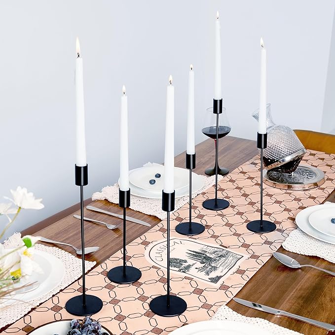 zeochyni Matte Black Candle Holder Set of 6, Elegant Candlestick Holders for Wedding Centerpieces Dining Tables Parties Home Decor Events, Taper Candle Holders Fit 3/4 Inch Candles